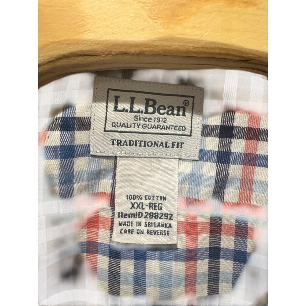 LL Bean Mens XXL NWOT Traditional Fit Plaid Button Down Shirt Blue Red‎ White - Picture 4 of 8